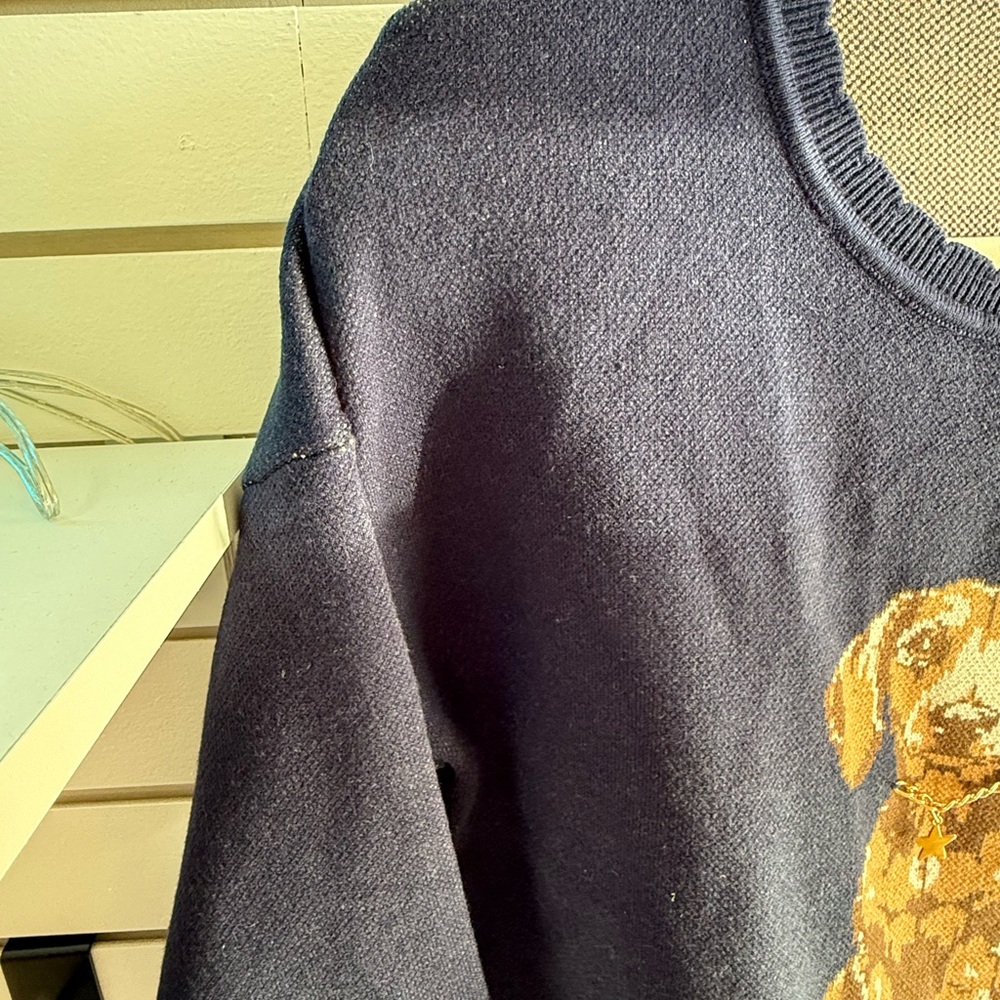 NEW Navy Blue DACHSHUND DOG with gold collar with charm Sweater (MEDIUM) - Picture 9 of 10